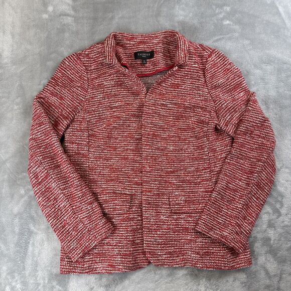 Talbots Womens 10P Red White Stripe Knit Tweed Blazer Open Front Jacket - Picture 1 of 7